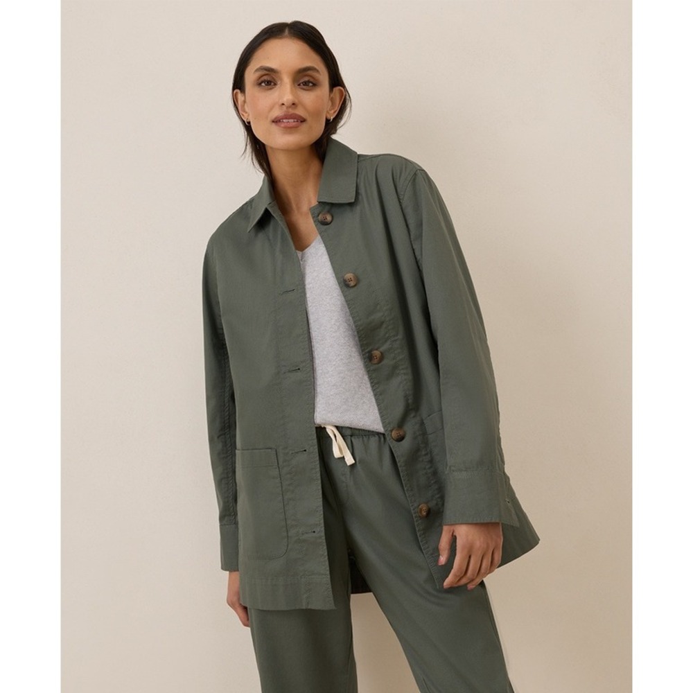 Pact Daily Twill Oversized Organic Cotton Lightweight Jacket Olive Green S